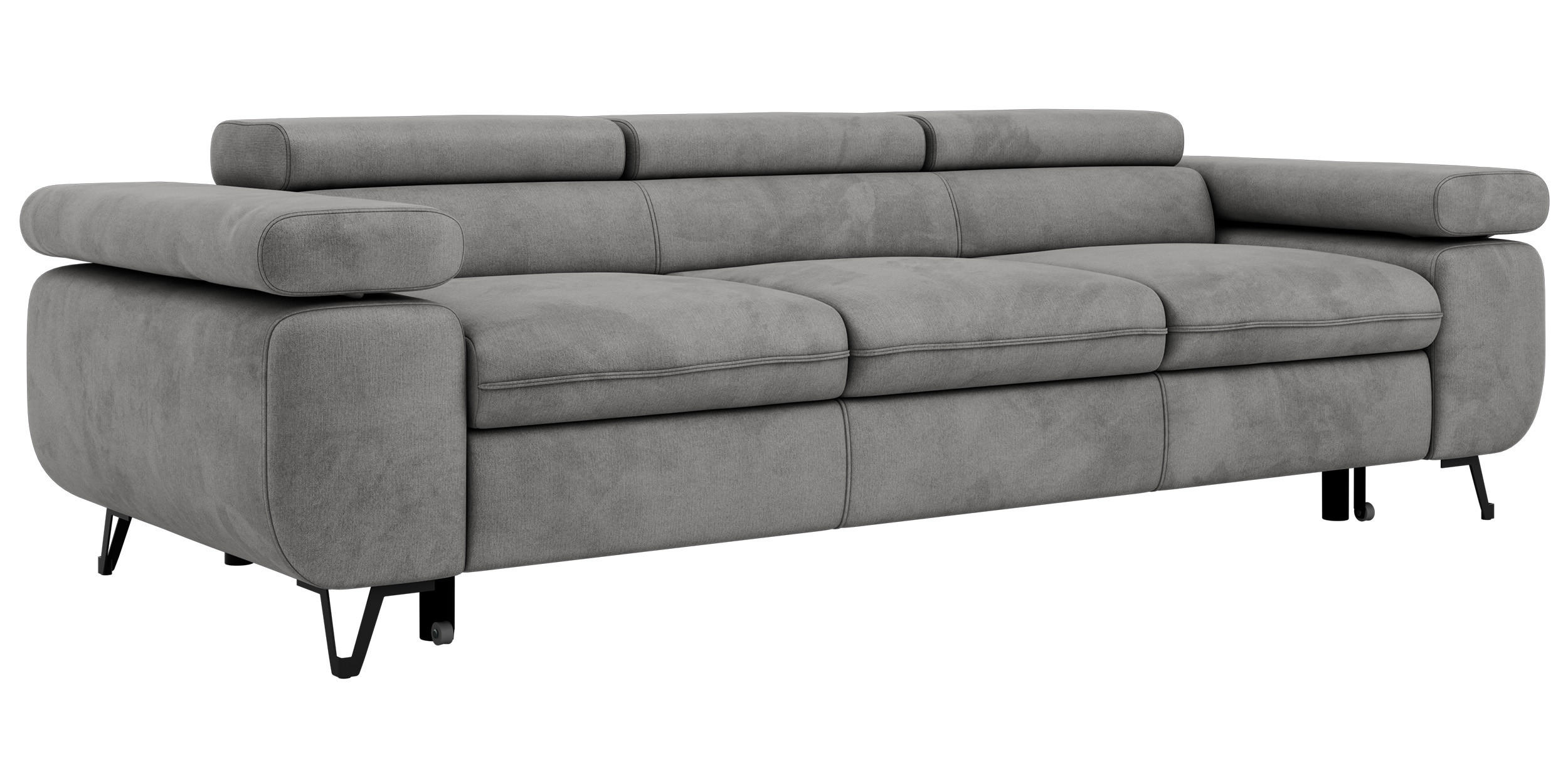 3-SITZER SOFA PETER mit Schlaffunktion - Hellgrau Velvet - Silberfarben/Hellgrau, Textil/Metall (262/76/99cm) - MKS