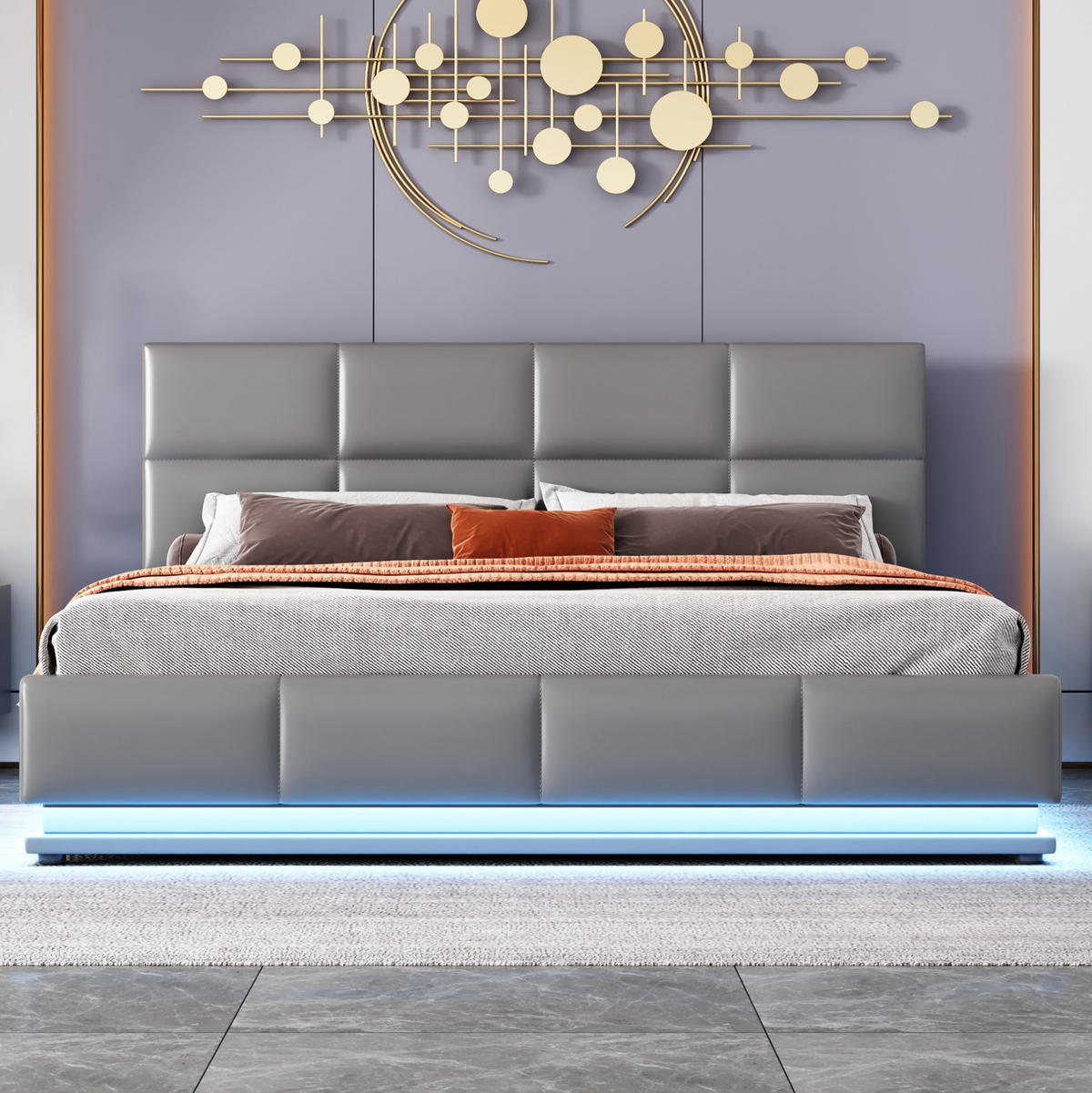 POLSTERBETT mit LED und Bettkasten 160x200 cm Kunstleder Grau - Grau, Metall (160/200cm) - Meubliv