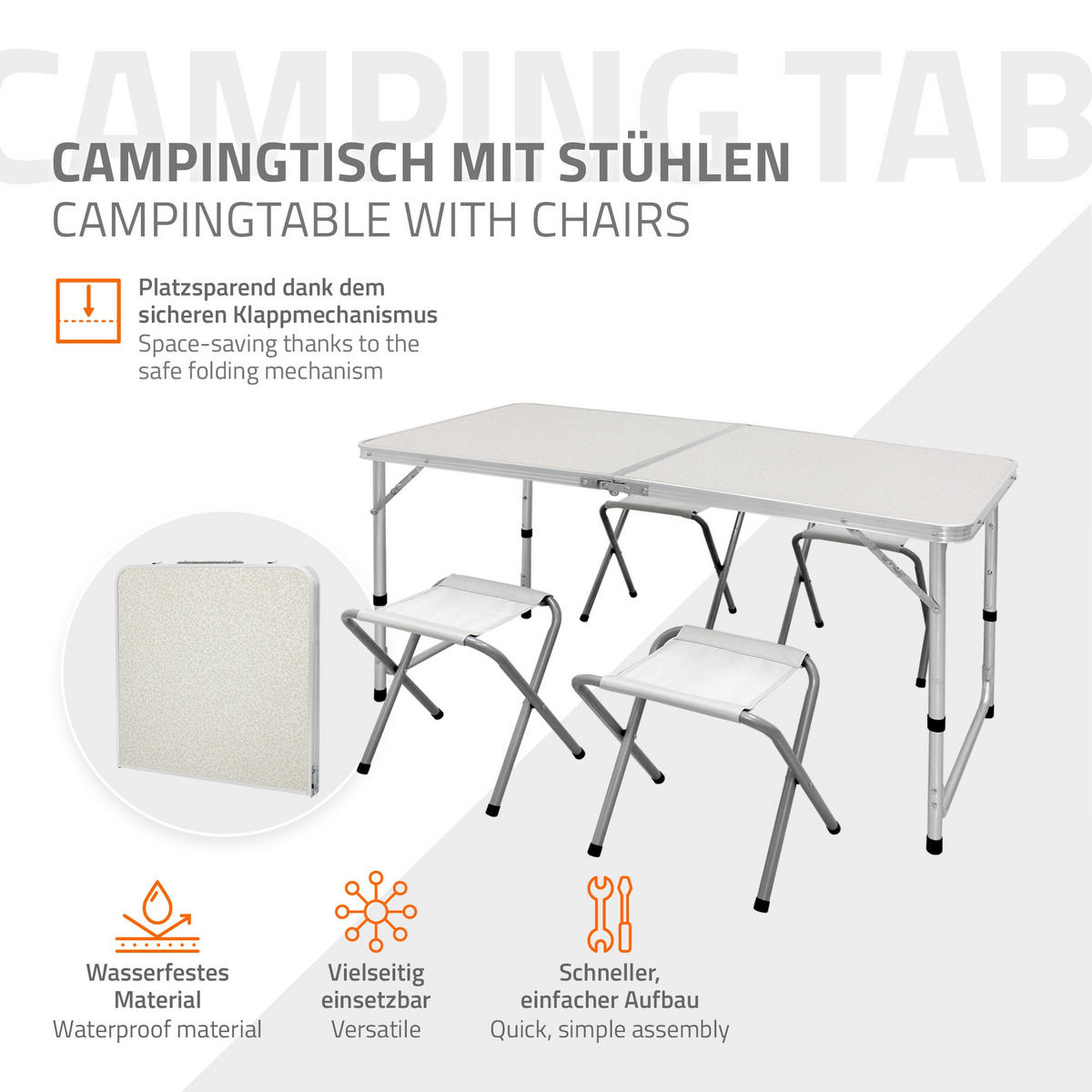 CAMPINGTISCH weiß + 4 Stühle - Weiß, Holzwerkstoff (120/60/70cm) - ECD-Germany