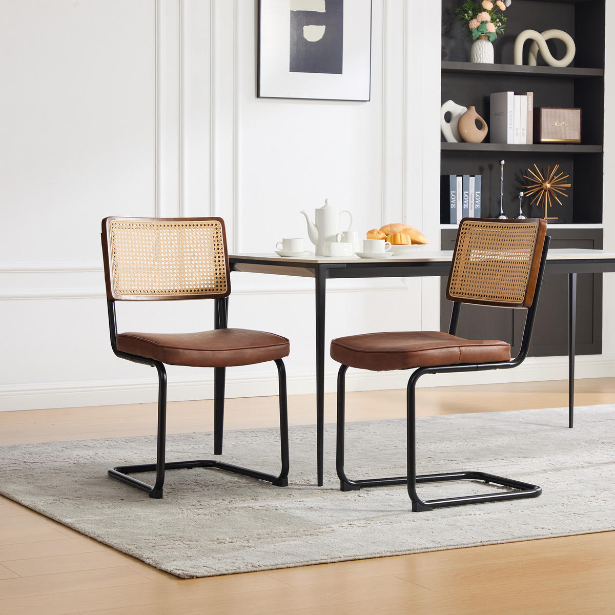 SCHWINGSTUHL DE-36881 2er-Set mit Rattan-Rückenlehne und PU-Leder-Sitz Braun - Braun, Metall (58/86/46cm) - ComfortXL