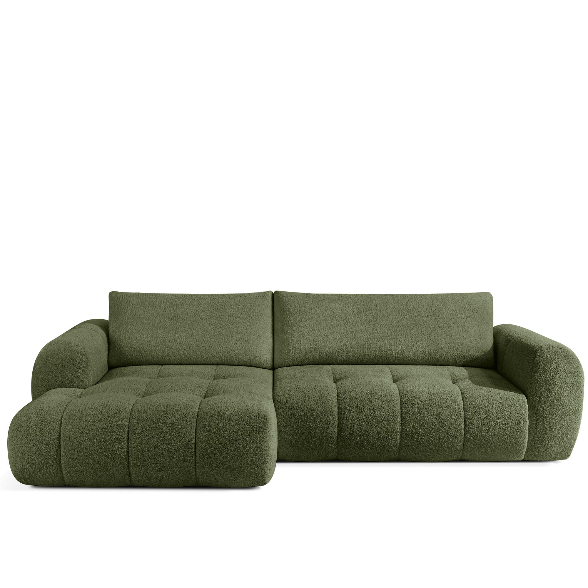 ECKSOFA LINKS LIRA, Olivgrün, Bouclé - Olivgrün, Holz/Holzwerkstoff (295/112cm) - KONSIMO®