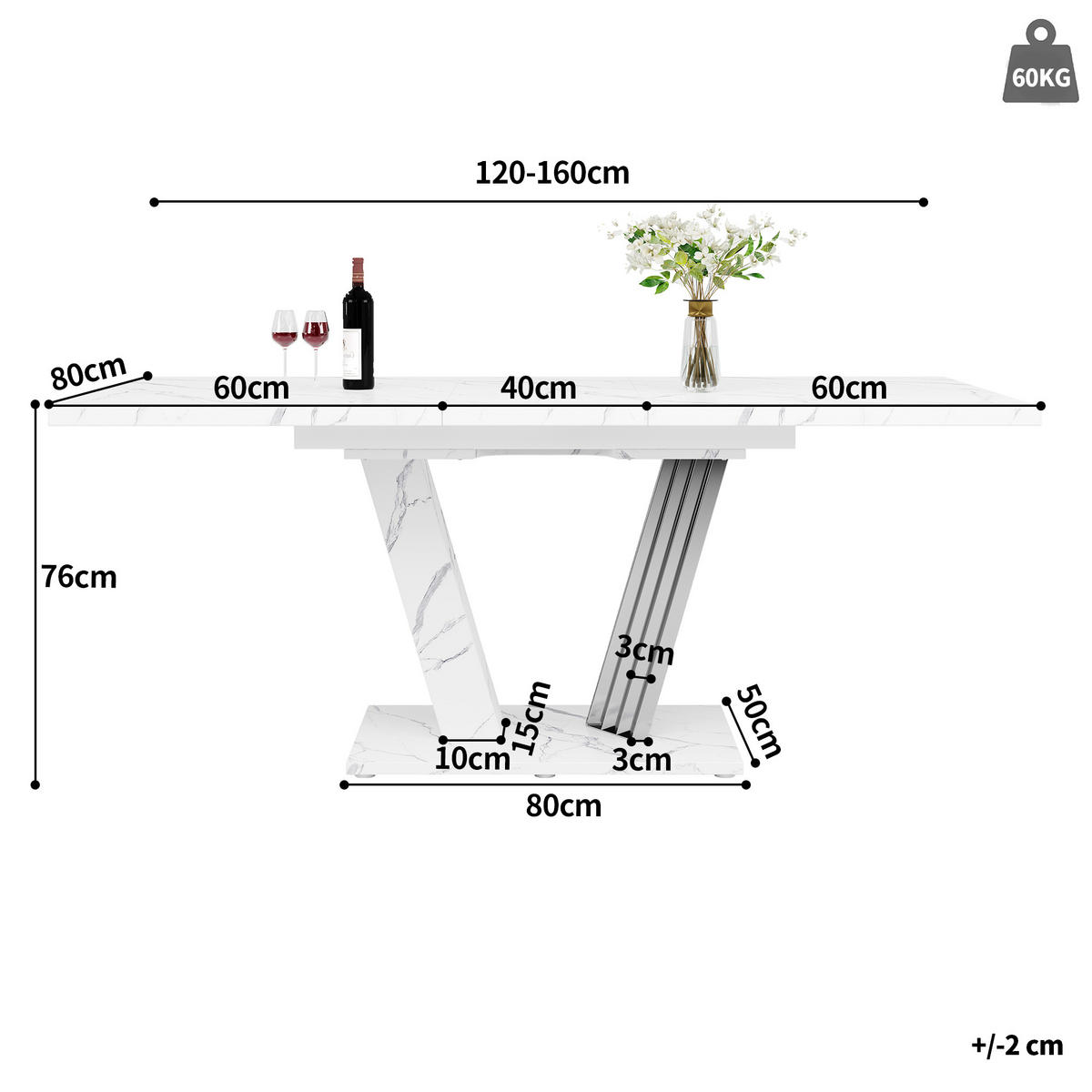 ESSTISCHSET 5-Teilig Ausziehbar 120-160x80 Cm, 4 Graue Kunstlederstühle - Weiß, Holzwerkstoff (68.5/16.5/95cm) - FLIEKS