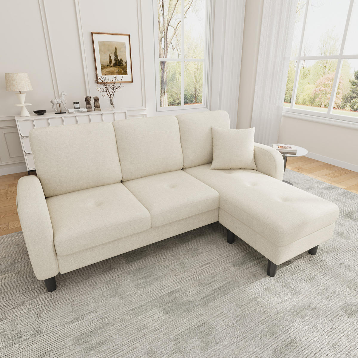 SOFA modular mit Chaiselongue 166 x 118 x 77 cm Hellbeige - Weiß, Holz (118/166cm) - Meubliv