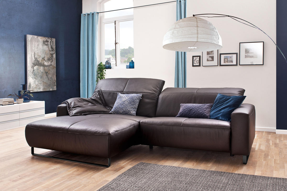 ECKSOFA MIT SITZTIEFENVERSTELLUNG YORK Dunkelbraun Leder - Dunkelbraun/Schwarz, Leder (284/180cm) - KAWOLA