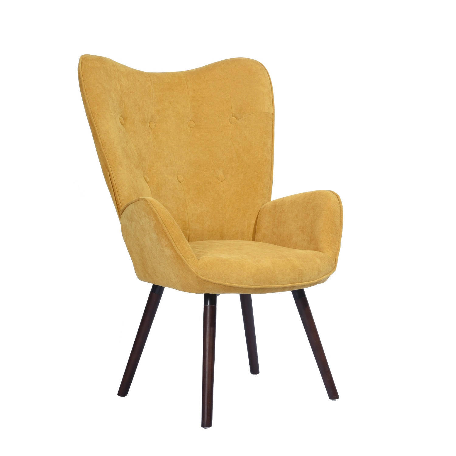 SESSEL Samt, Füße aus Massivholz - Gelb/Dunkelbraun, Holz/Buchenholz (73/68/104cm) - Urban Meuble