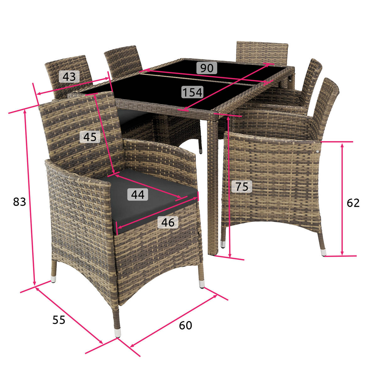 RATTAN SITZGRUPPE Porto,inklusive Schutzhülle,natur/dunkelgrau - Naturfarben, Kunststoff - tectake