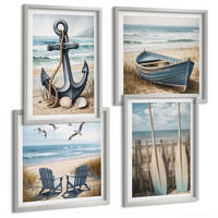 BILDER SET 4er Set - 50x50 cm & 40x60 cm Silberner Rahmen - Anker, Boot, Ruder, Strand - Silberfarben, Kunststoff (50/50cm) - TULUP