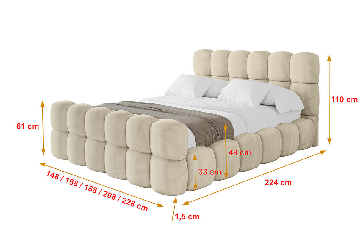 POLSTERBETT mit Bettkasten, Fußteil und Lattenrost, Bett mit Matratze H3/H4 - LEYA-Z 120x200 Beige - Ecru, Holzwerkstoff/Textil (120/200cm) - ALTDECOR