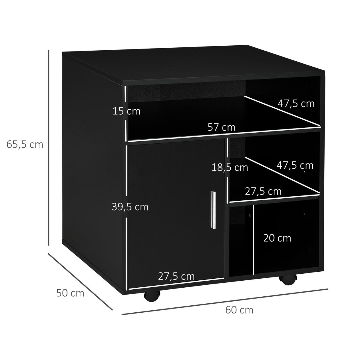 ROLLCONTAINER DE-14527 mit Schrank und 3 offenen Fächern Schwarz - Schwarz, Holzwerkstoff (50/65/60cm) - ComfortXL