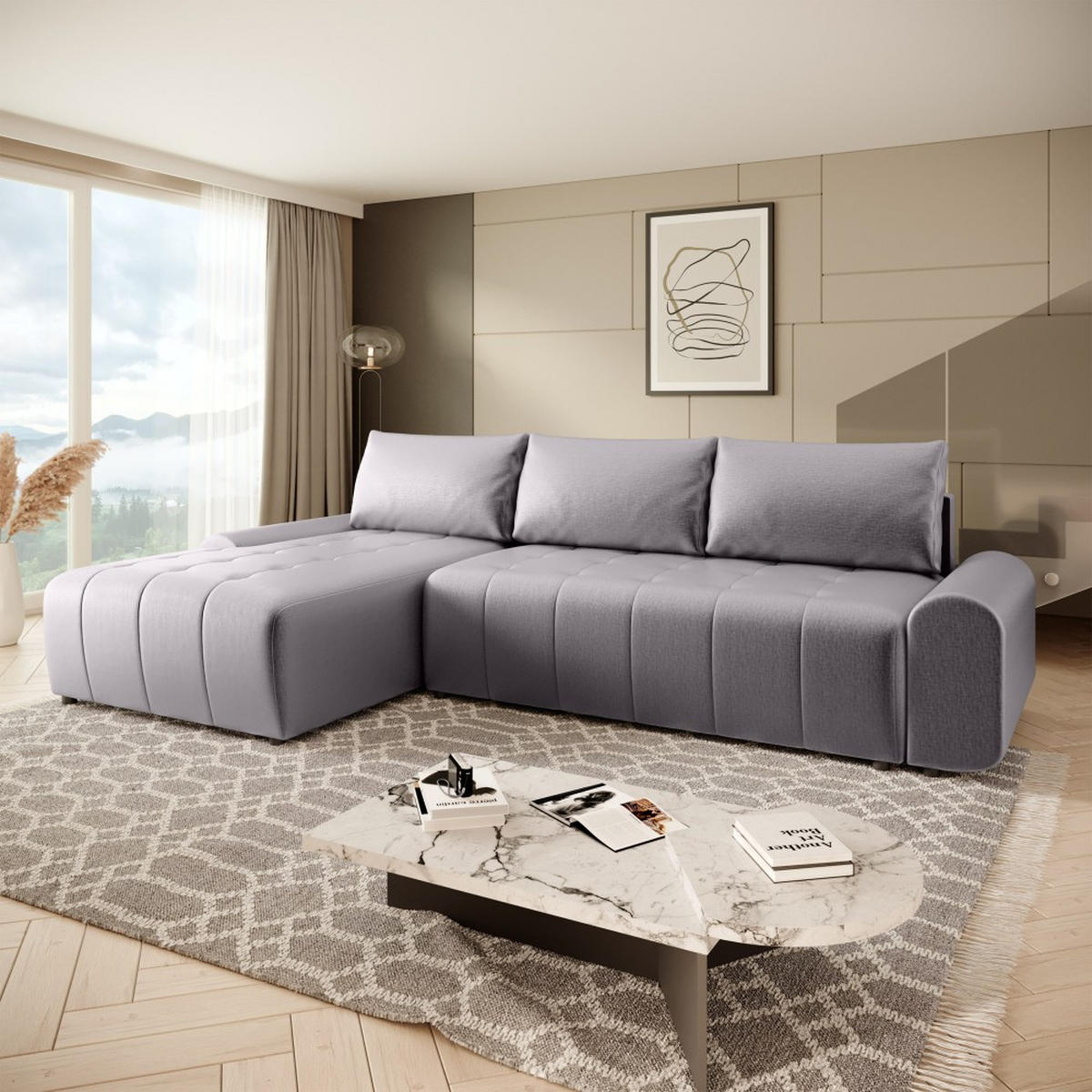 ECKSCHLAFSOFA Costa L dunkelgrau links - Dunkelgrau/Schwarz, Kunststoff/Textil (290/169cm) - Beautysofa