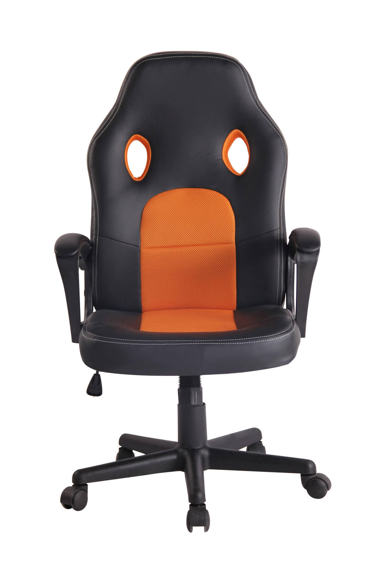 BÜROSTUHL Elon mit Netz- und, Kunstlederbezug, Schwarz/Orange - Orange, Kunststoff/Textil (61/115/59cm) - TPFLiving