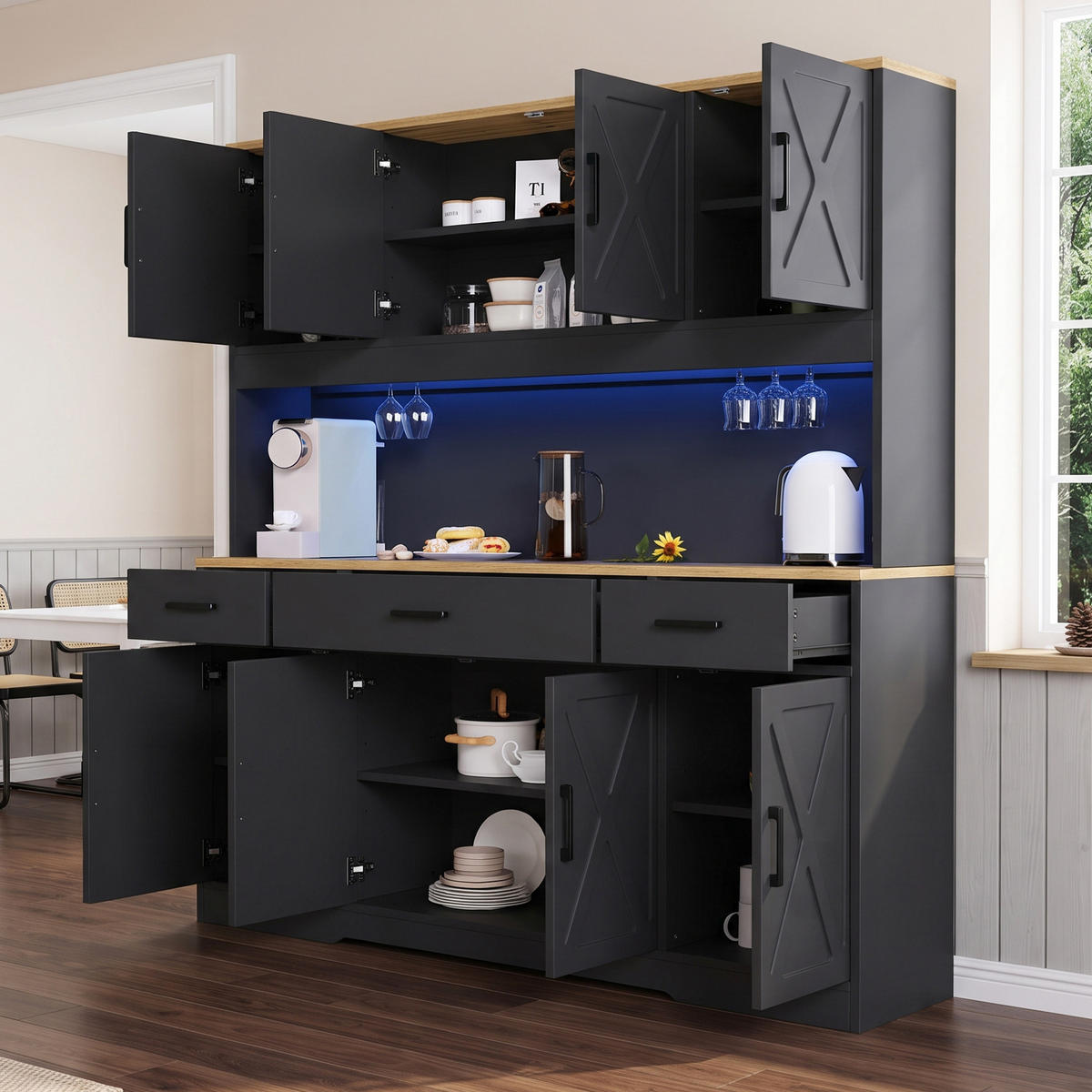 GESCHIRRSCHRANK Schwarz 150/40/180 - Schwarz, Holzwerkstoff (150/180/40cm)