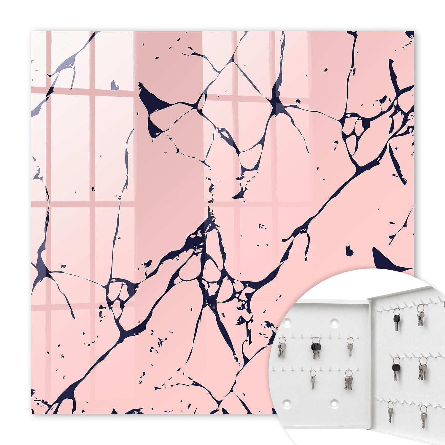 SCHLÜSSELBOX Weiß 30x30 cm – Türöffnung nach rechts - Marmormosaik - Pink, Metall (30/30/5cm) - TULUP