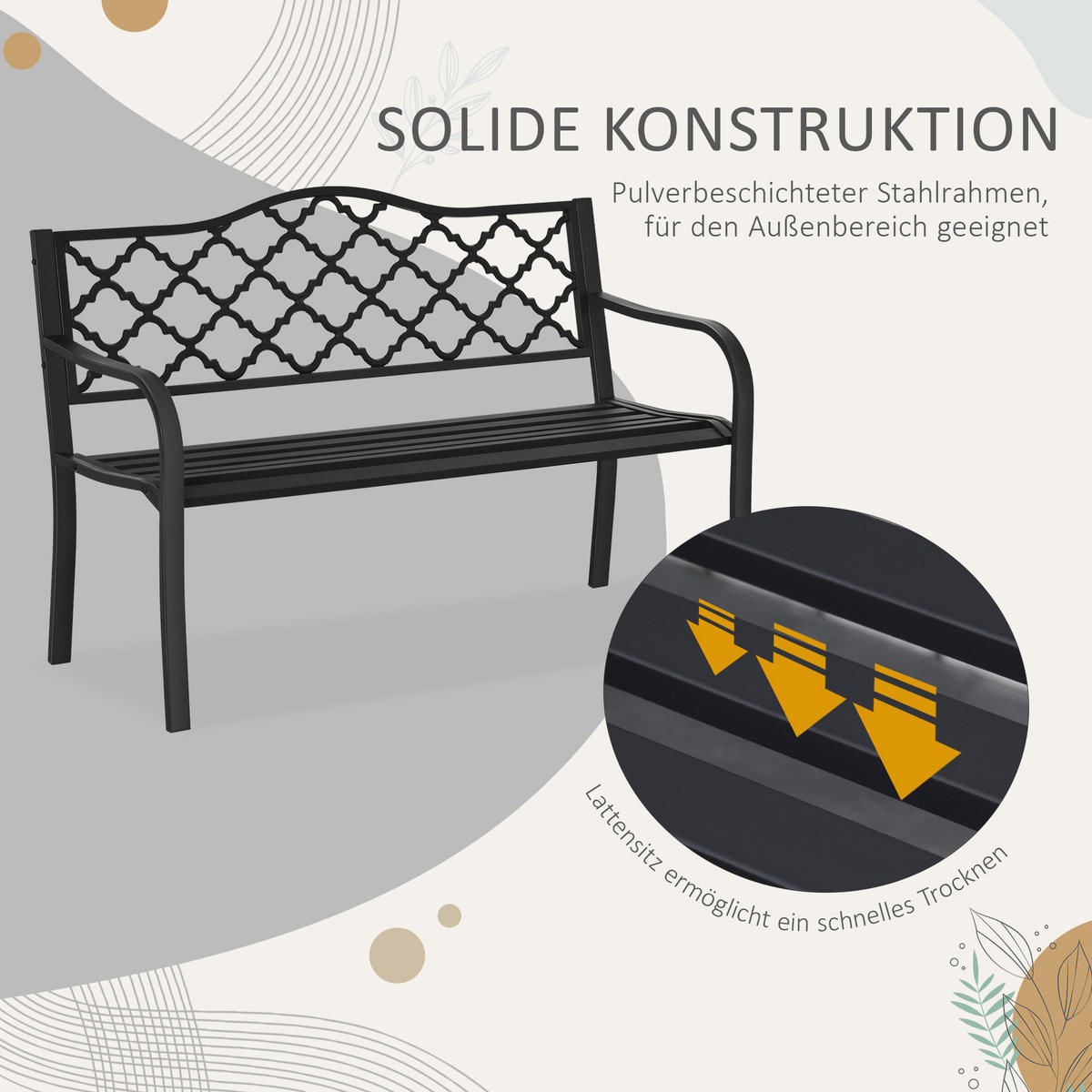 GARTENBANK, 2-Sitzer, bis 240 kg, 128 x 58,5 x 89 cm, Gusseisen, Schwarz - Schwarz, Metall (128/89/58.5cm) - Outsunny