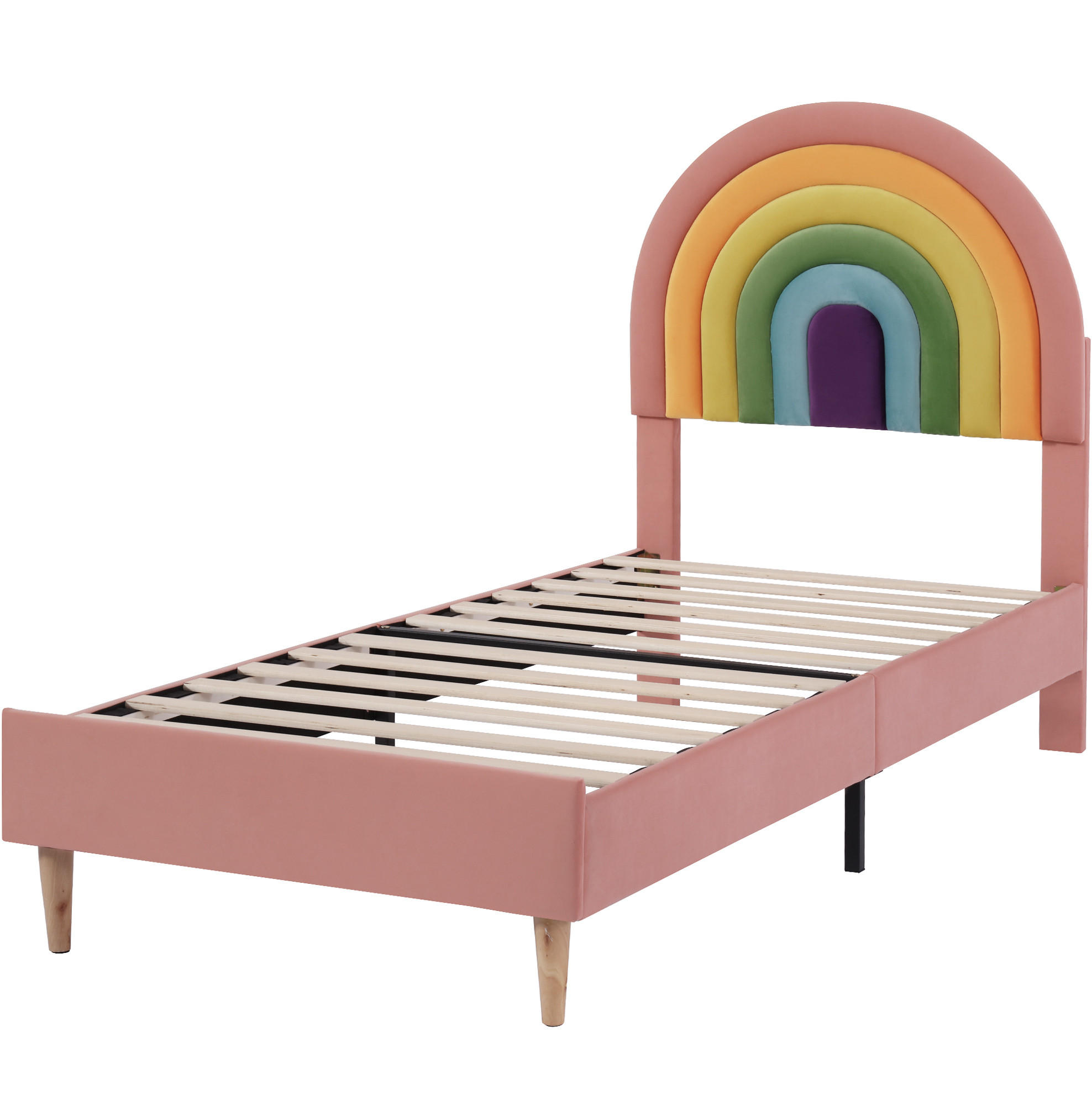 POLSTERBETT aus Samt 90x200 cm Rosa mit höhenverstellbarem Kopfteil und Lattenrost - Rosa, Textil (90/200cm) - IVMEU