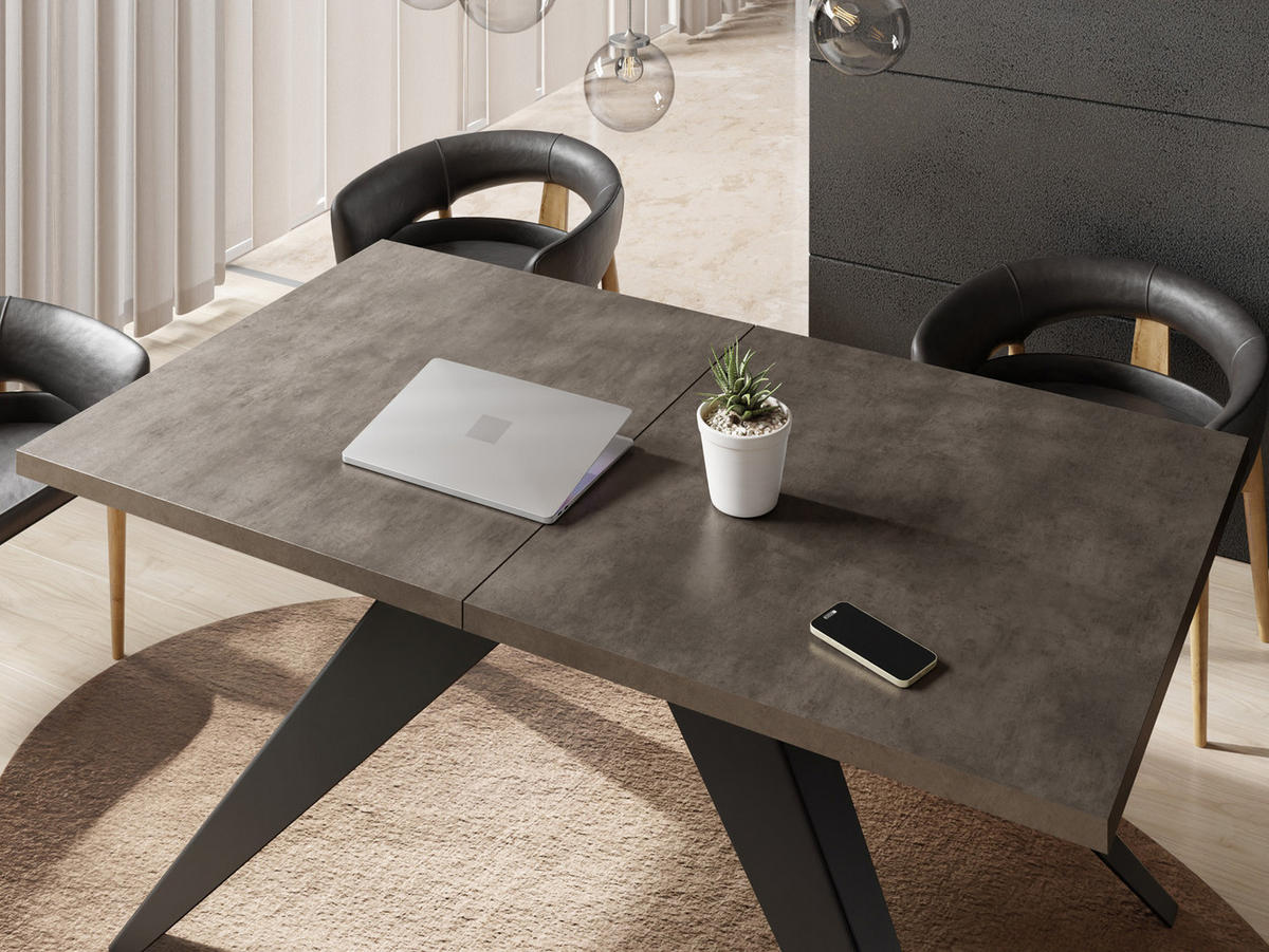 ESSTISCH Vance rechteckig ausziehbar, Dunkelgrauer Chicago Beton 160-260/90/76 cm - Dunkelgrau/Schwarz, Holzwerkstoff/Metall (160/90/76cm) - WFL GROUP