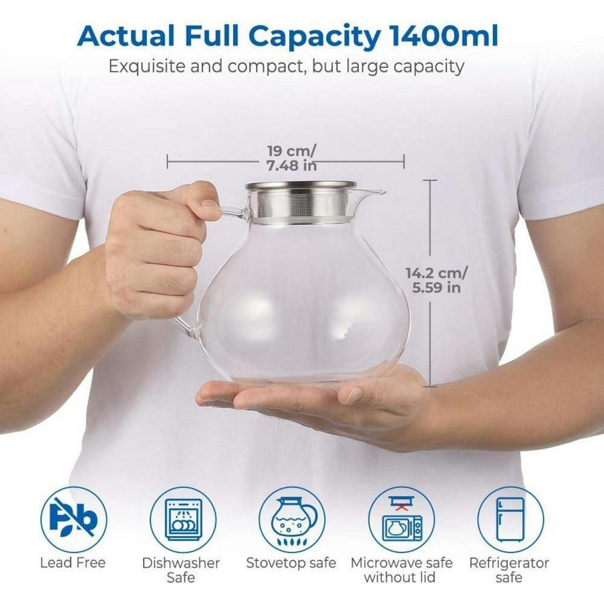 TEEKANNE Glas 1400 ml mit Edelstahlsieb - Transparent, Glas (16.2/19cm)