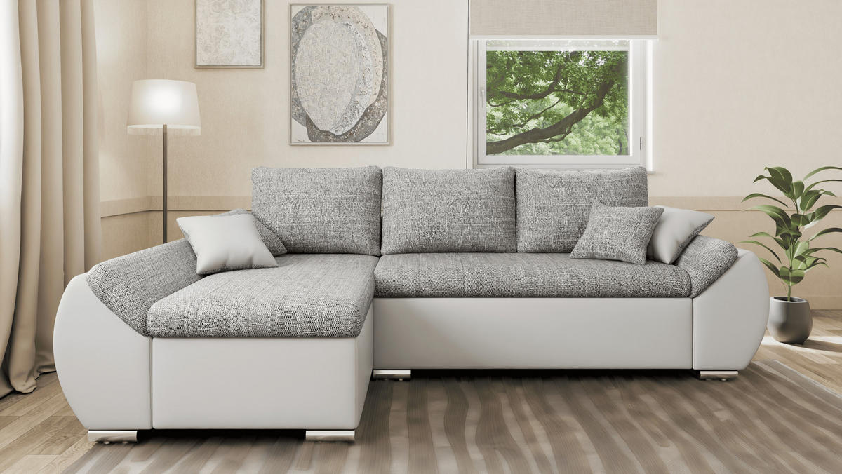 ECKSOFA - ALEX – Grau + Weiß (Lawa 05 + Soft 17) - Links - Weiß, Holzwerkstoff/Metall (275/155cm) - Möblo