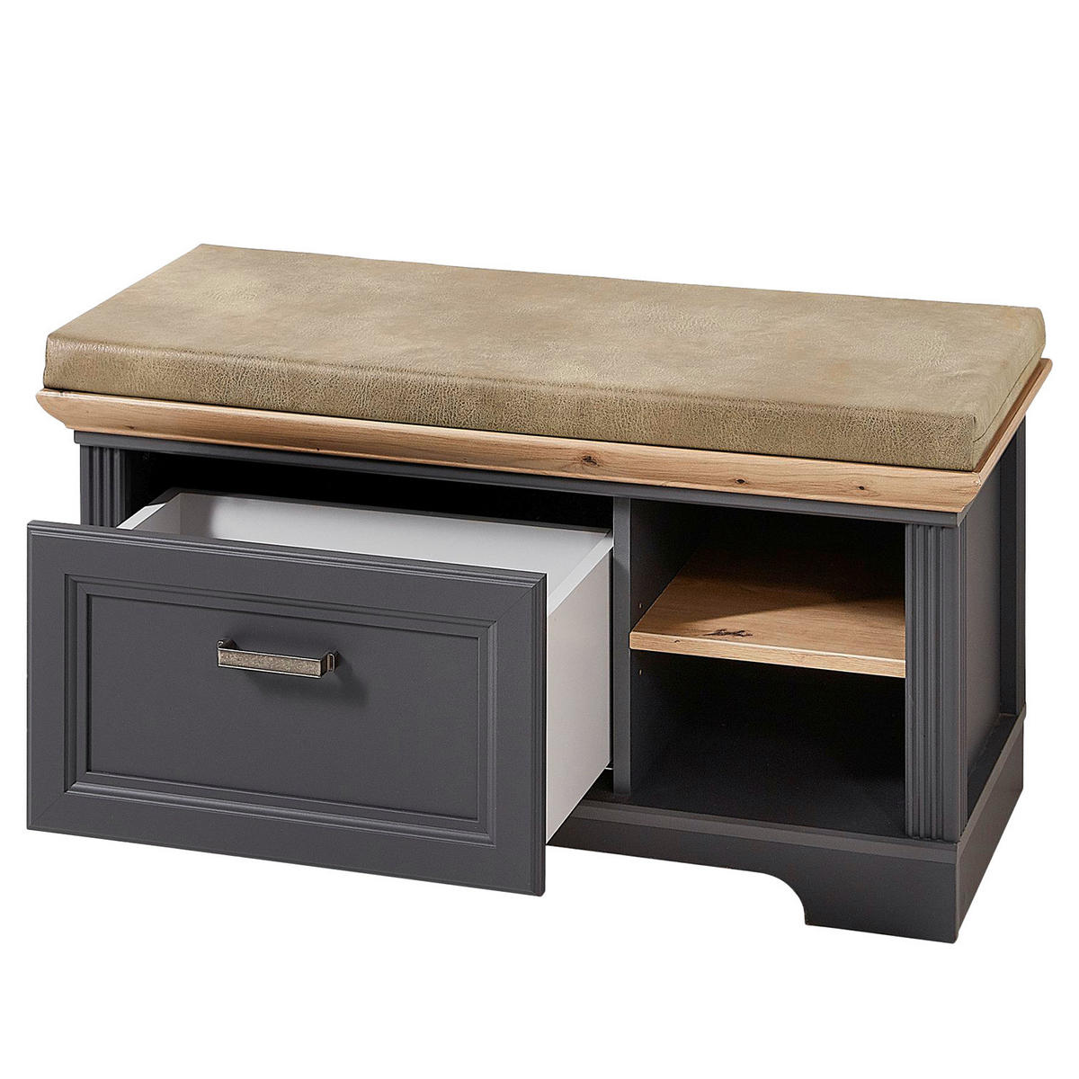 GARDEROBENBANK - Microfaser / MDF - Graphitfarben, Holzwerkstoff/Metall (93/49/41cm) - home24