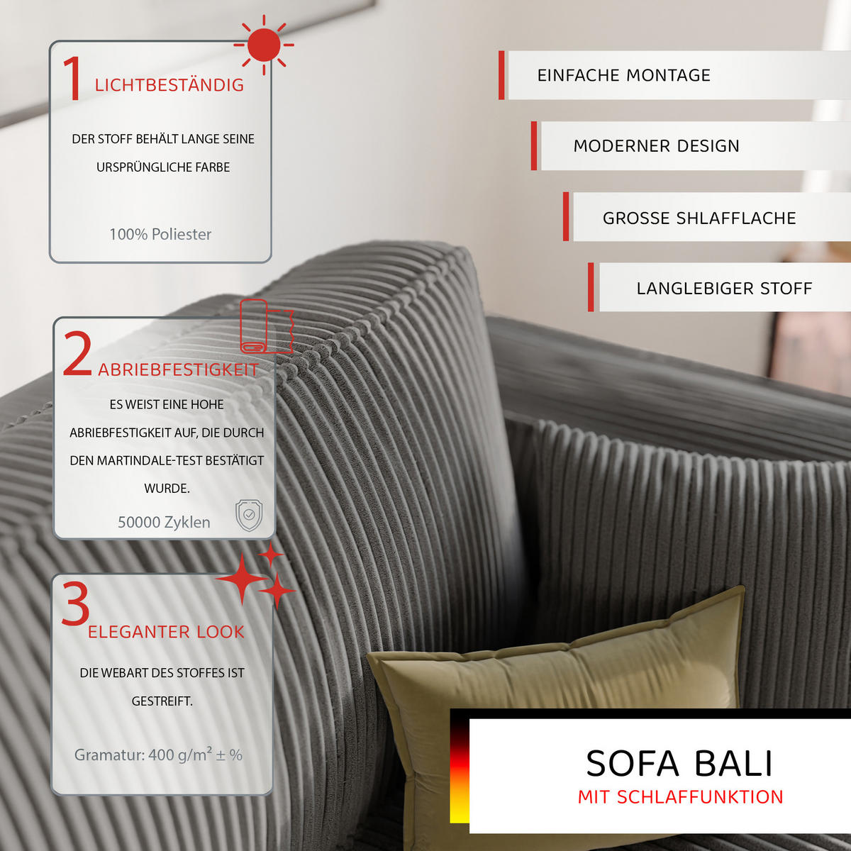 SOFA mit Schlaffunktion und Bettkasten, Dunkelgrau - Dunkelgrau/Grau, Holzwerkstoff/Textil (240/84/105cm) - Idohome