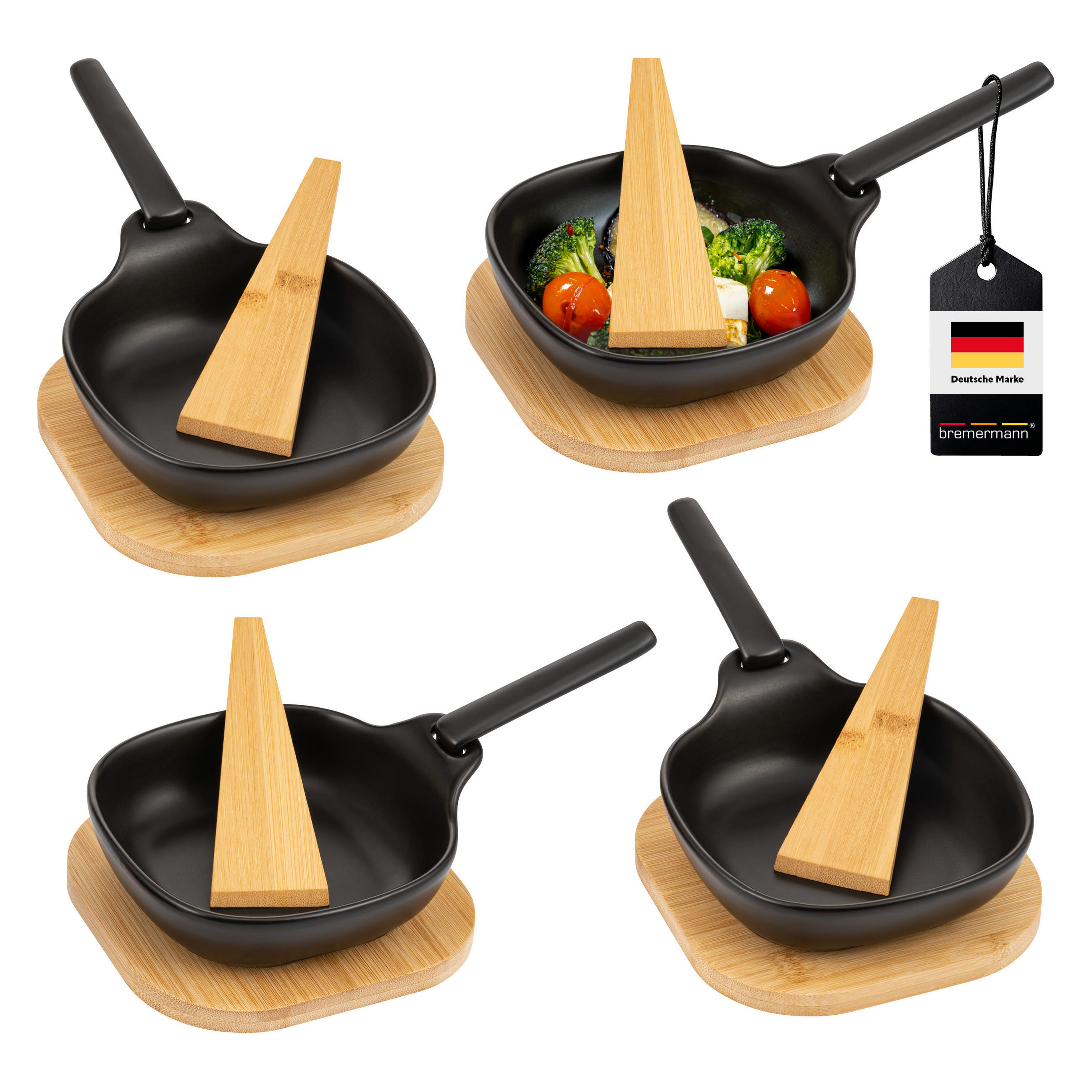GRILLPFÄNNCHEN 4er-Set, schwarz - Schwarz, Keramik (14.5/4/14.5cm) - bremermann