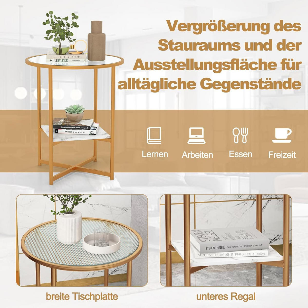 BEISTELLTISCH 60cm Gold - Goldfarben, Glas (50/50/60cm) - COSTWAY