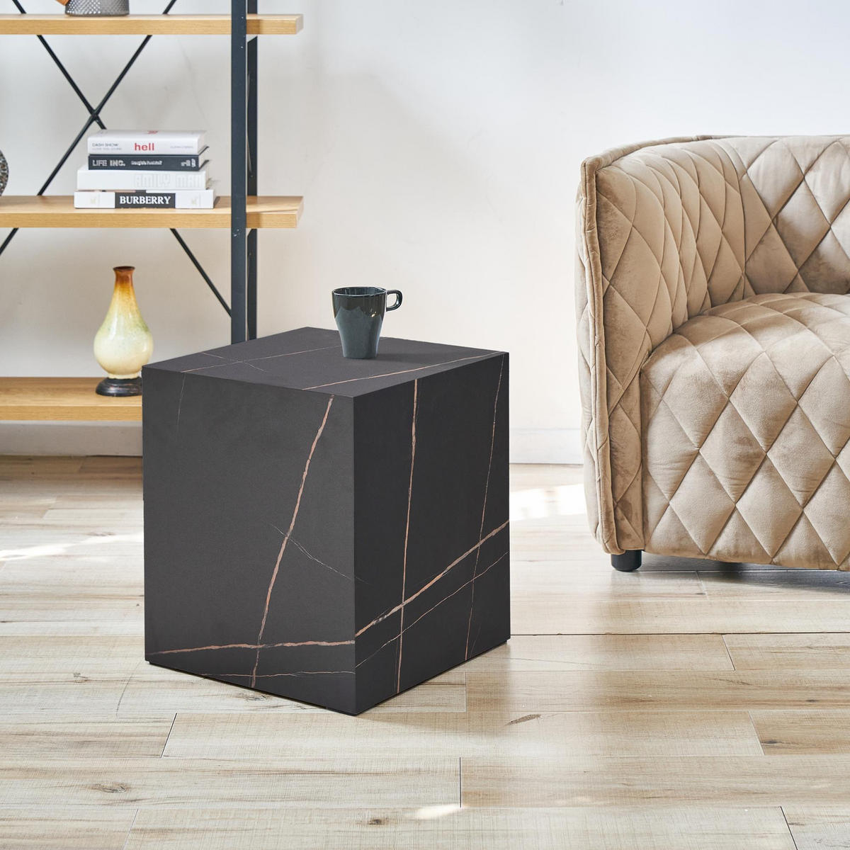 ODKLÁDACÍ STOLEK Ellelu - černá, kompozitní dřevo (40/40/45cm) - [en.casa]