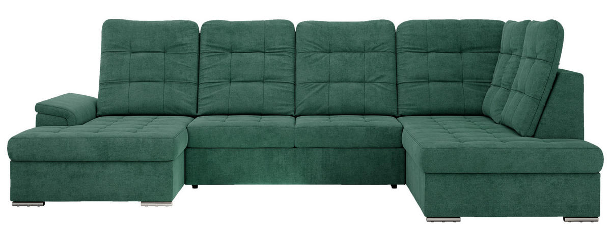 WOHNLANDSCHAFT MADRITO U - Grün Struktur - Rechts - Silberfarben/Grün, Textil/Metall (323/89/204cm) - MKS
