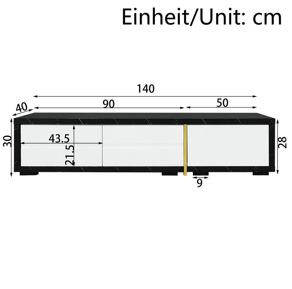 TV-SCHRANK aus MDF und Spanplatte 140-260x40x30 cm Weiß/Schwarz in Marmoroptik, drehbar und ausziehbar mit Stauraum - Weiß, Holzwerkstoff (260/30/40cm) - Modfu