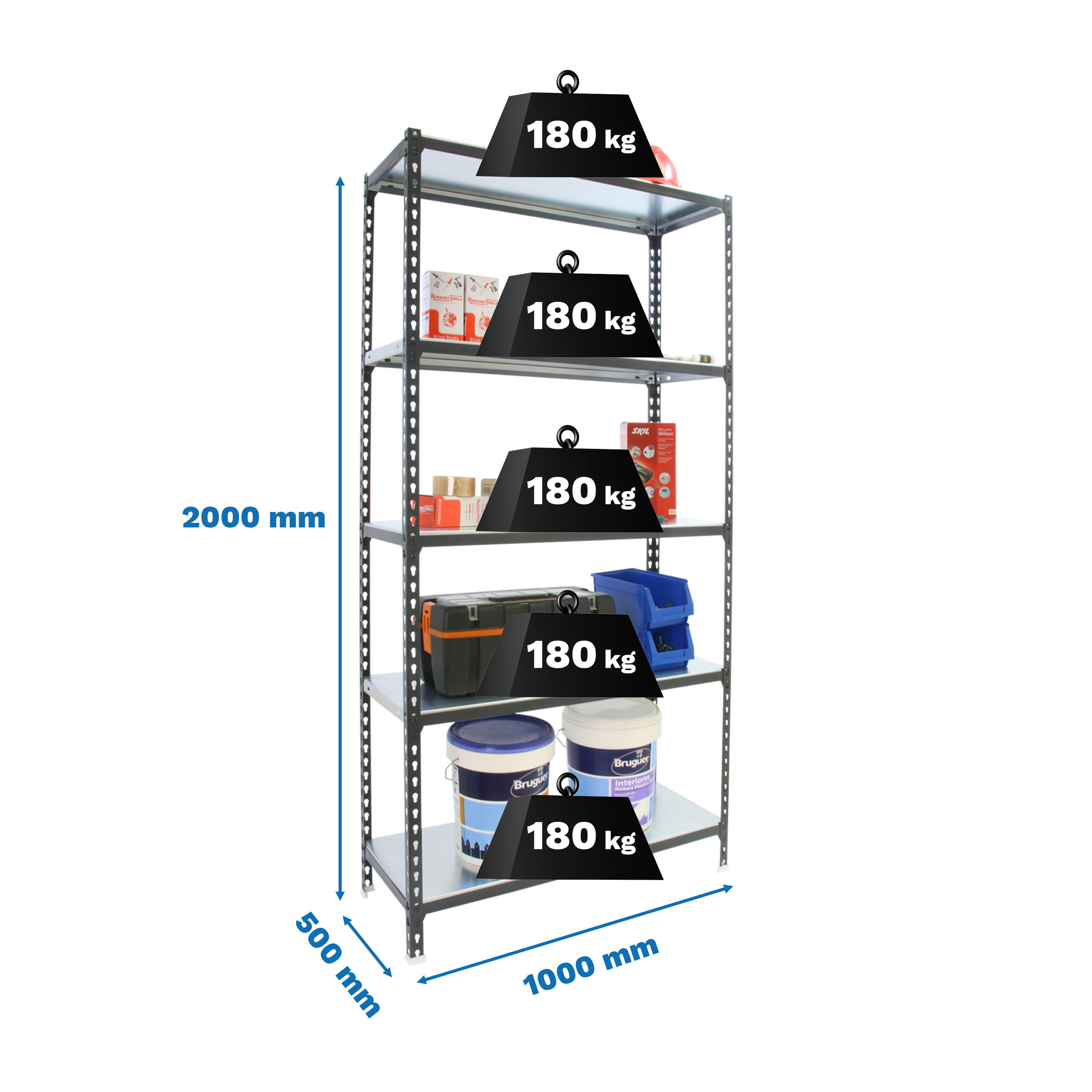 SCHWERLASTREGAL Big Metal Shark HxBxT 200 x 100 x 50 cm Fachlast 180 kg Anthrazit-Weiß - Anthrazit, Metall (100/200/50cm) - PROREGAL