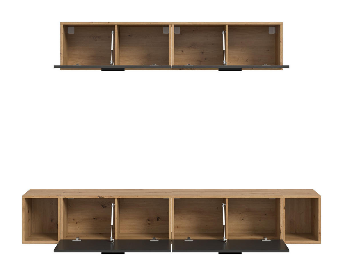 WOHNWAND Primo 6 tlg. (B/H/T: ca. 202/184/34 cm) in Artisan Oak /Basalt grau - Eiche Artisan, Holzwerkstoff (202/184/34cm)