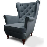 CHESTERFIELD-SESSEL Falco dunkellgrau mit Holzbeinen - Wengefarben/Dunkelgrau, Holz/Textil (82/102/92cm) - Beautysofa