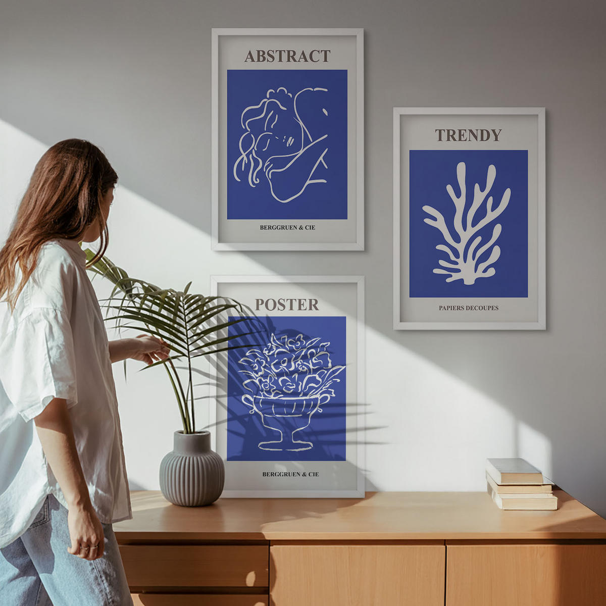 WANDBILDER 3er-Set - 40x60 cm Weißer Rahmen - Stilvolle blaue Poster - Weiß, Kunststoff (40/60cm) - ArtPrintCave