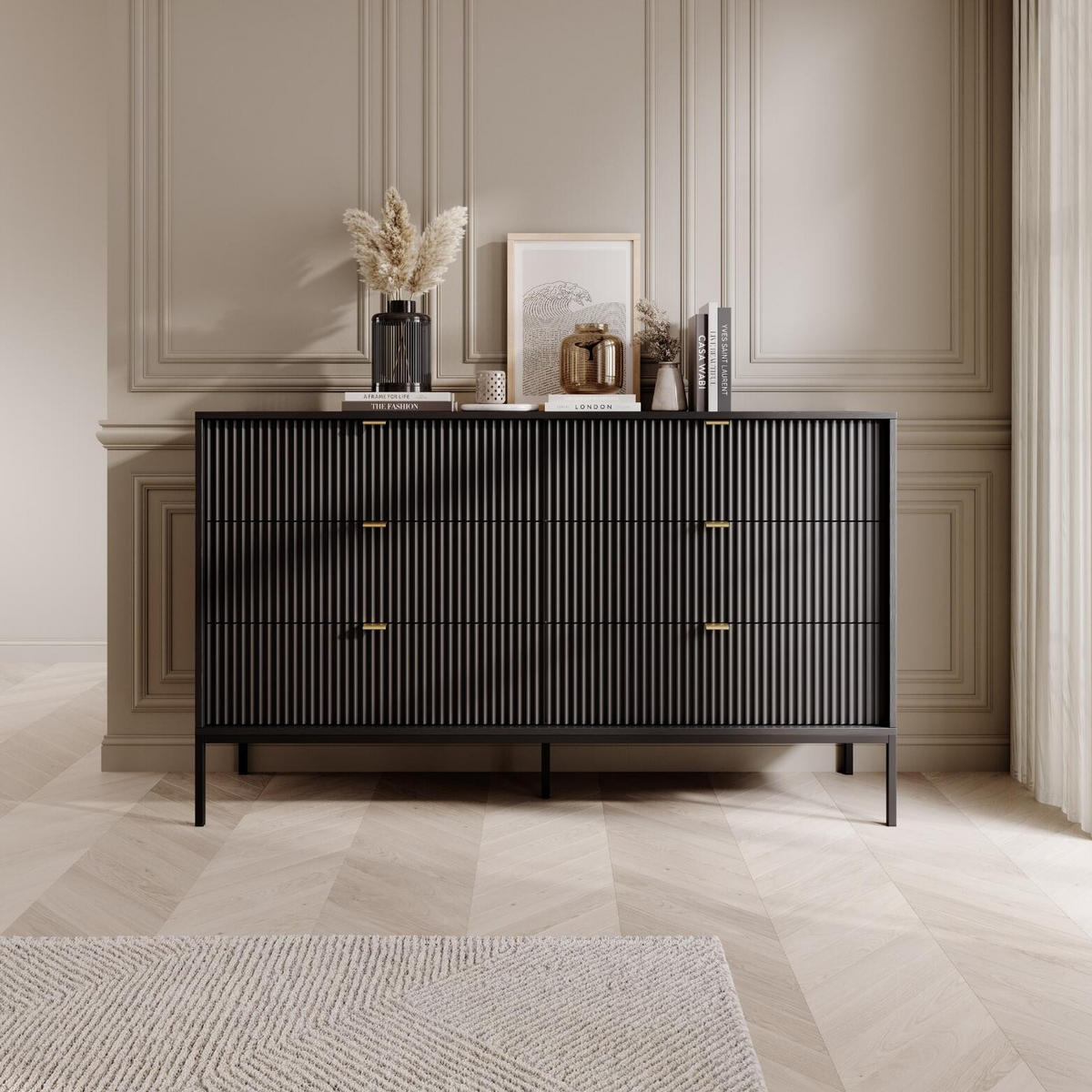 KOMMODE AVON Schwarz 154x39x91 cm - Schwarz, Holzwerkstoff (154/91/39cm) - FURNLUX