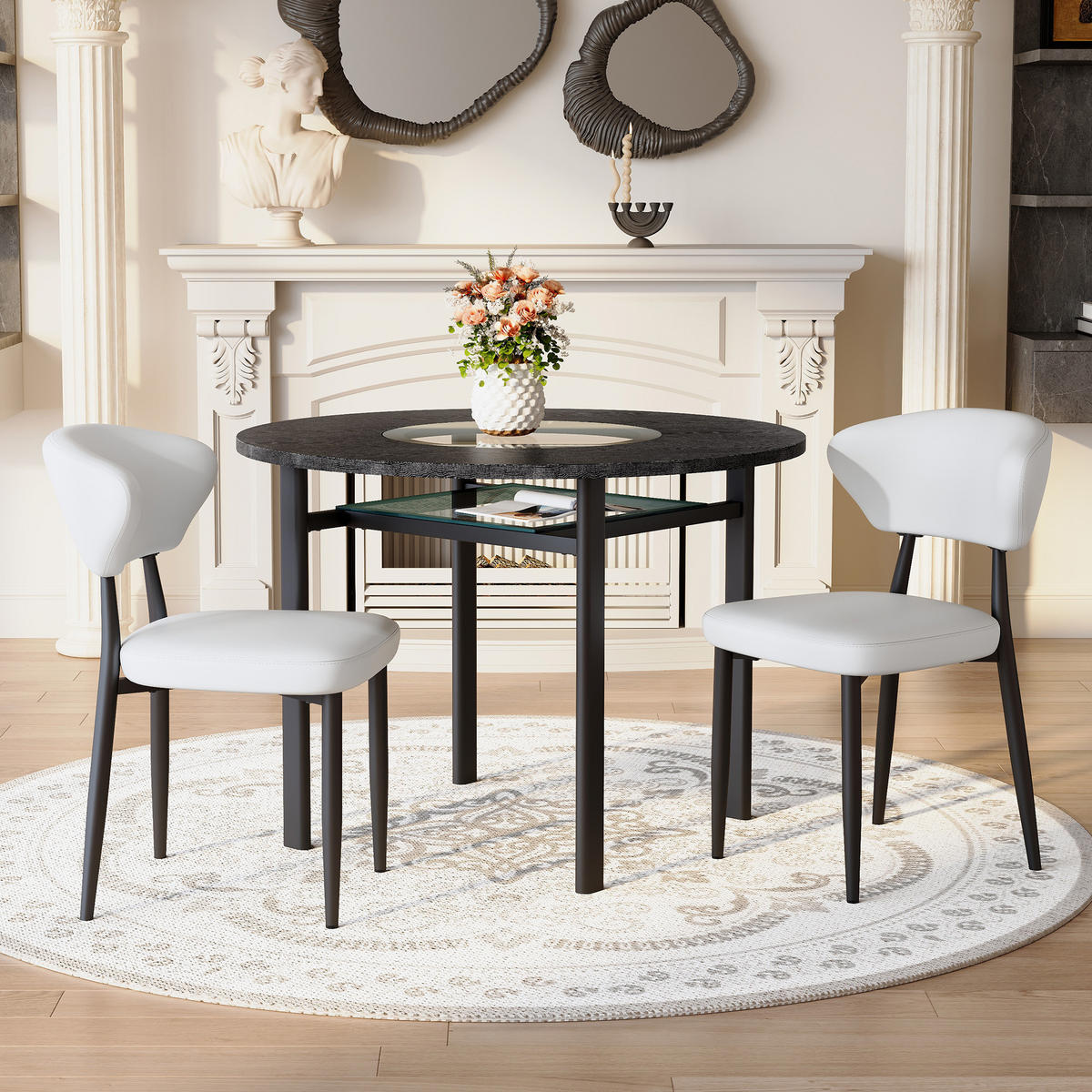 ESSGRUPPE DE-39376 3-teilig, mit 2 PU-Sesseln und Glasplatte Weiß - Weiß, Holzwerkstoff (100/76/100cm) - ComfortXL
