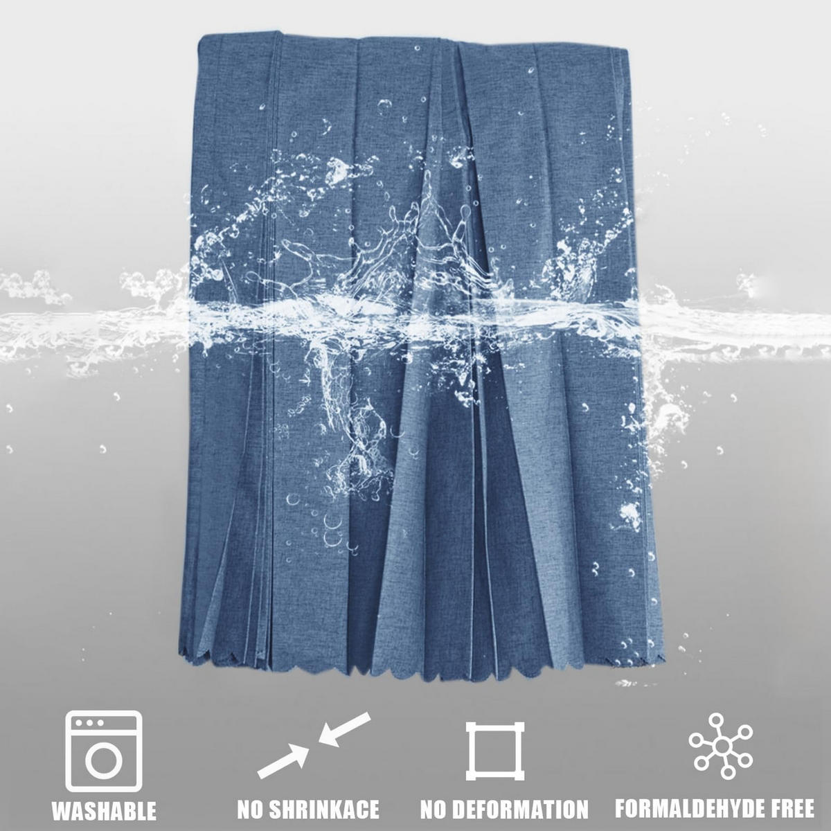 DUSCHVORHANG Blau magnetisch Leinen waschbar schnell trocknend schimmelresistent blickdicht für Badewanne oder Dusche - Blau, Textil (100/200cm) - MCBOSON