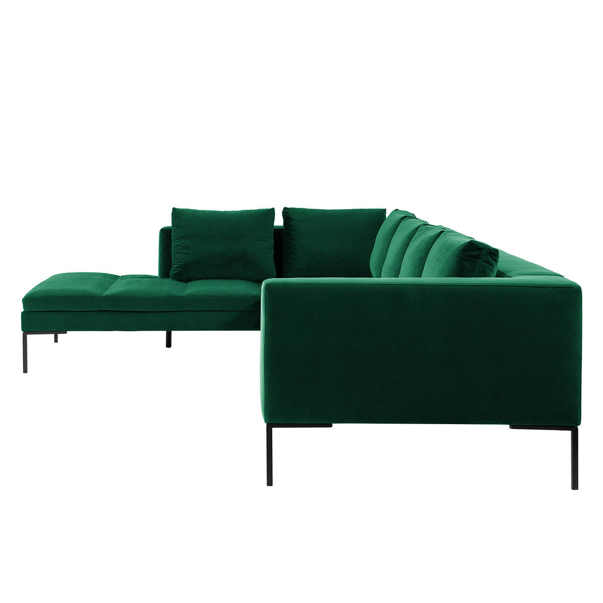 ECKSOFA mit Ottomane - Dunkelgrün/Schwarz, Textil/Metall (319/230cm) - home24