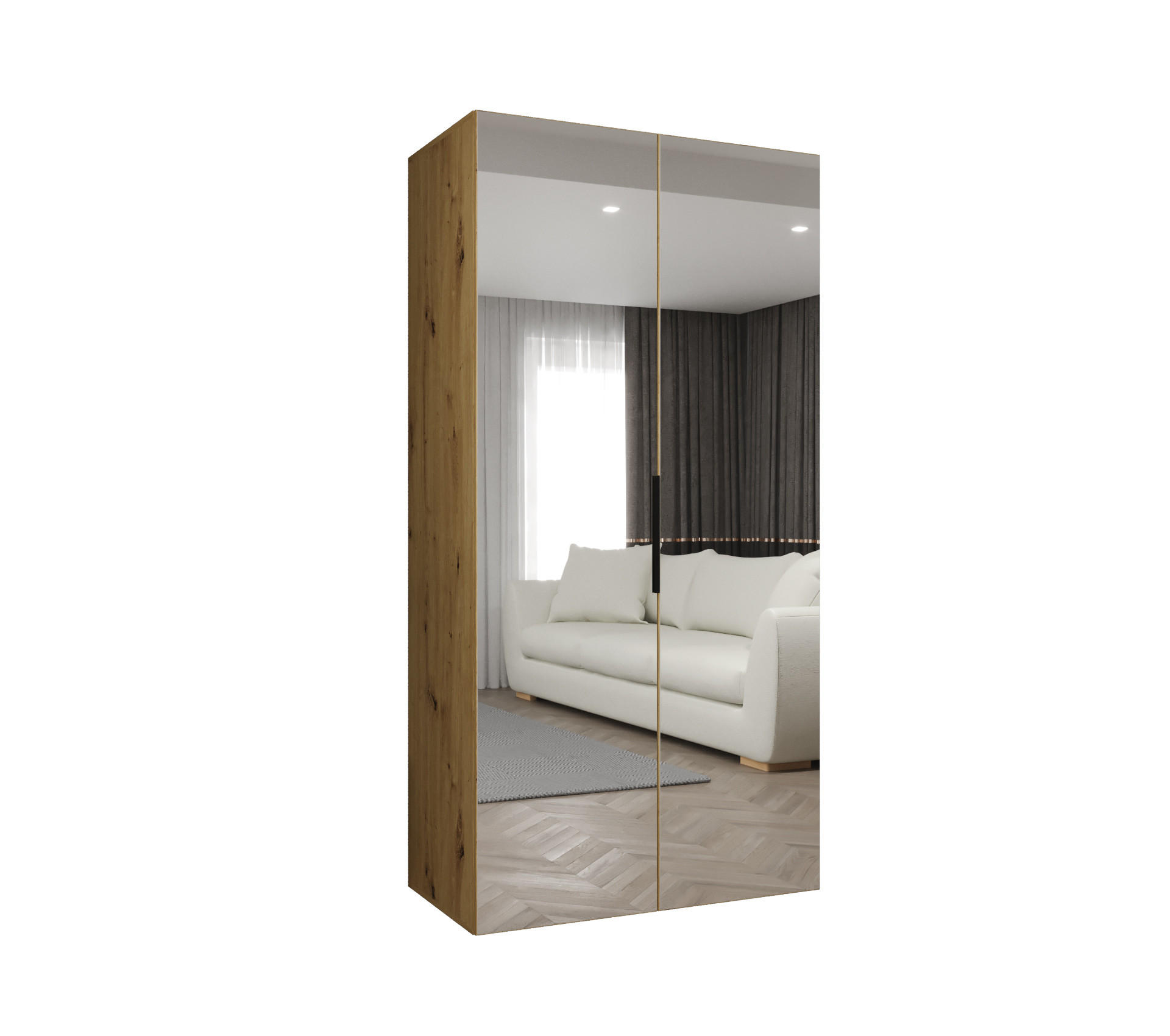 Möbel Kryspol Drehtürenschrank Eiche Artisan, Schwarz 100x202x52 cm
