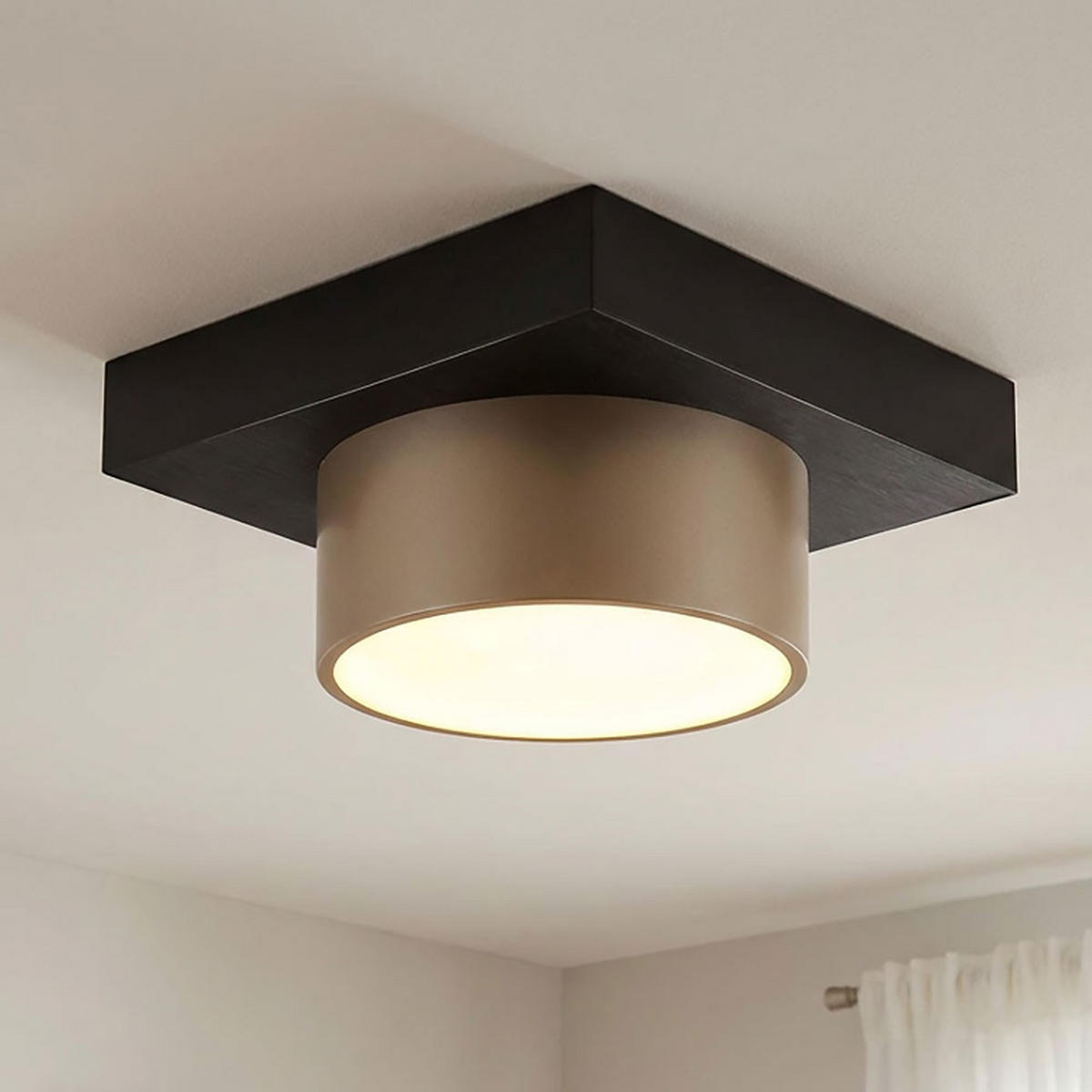 DECKENLEUCHTE RAYMOND METALL SCHWARZ MATT CHAMPAGNER LED - Schwarz, Metall (20/20/13cm) - Globo Lighting