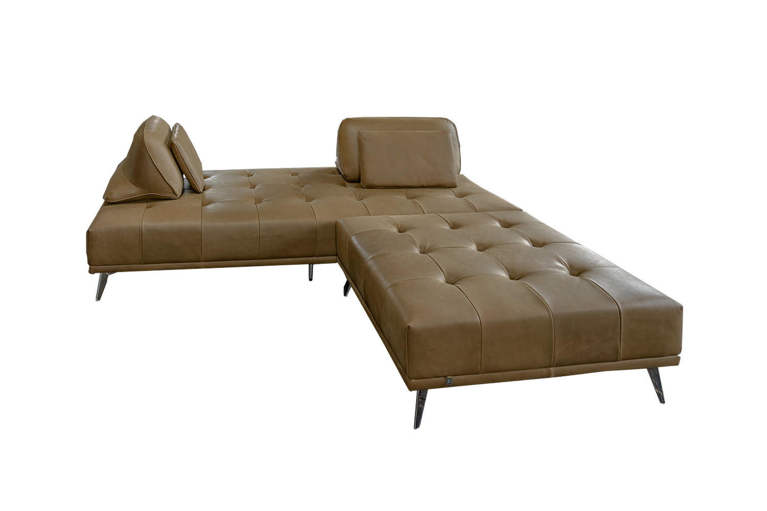 SOFA MIT HOCKER WIOLO 2ER SET Beige Leder - Beige/Silberfarben, Leder/Metall (240/83/110cm) - KAWOLA