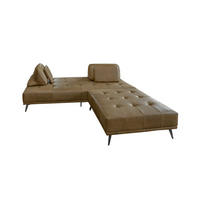 SOFA MIT HOCKER WIOLO 2ER SET Beige Leder - Beige/Silberfarben, Leder/Metall (240/83/110cm) - KAWOLA