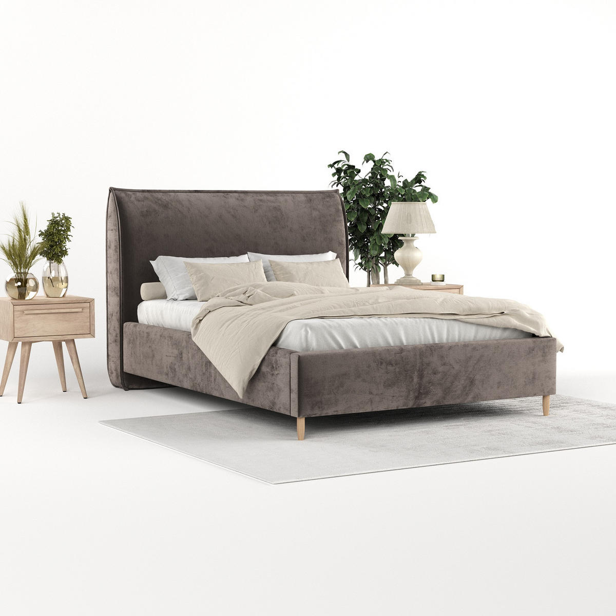 POLSTERBETT Mira 120/200 cm Braun im Lotta Stoff - Naturfarben/Braun, Holz/Holzwerkstoff (120/200cm) - AltaBeds