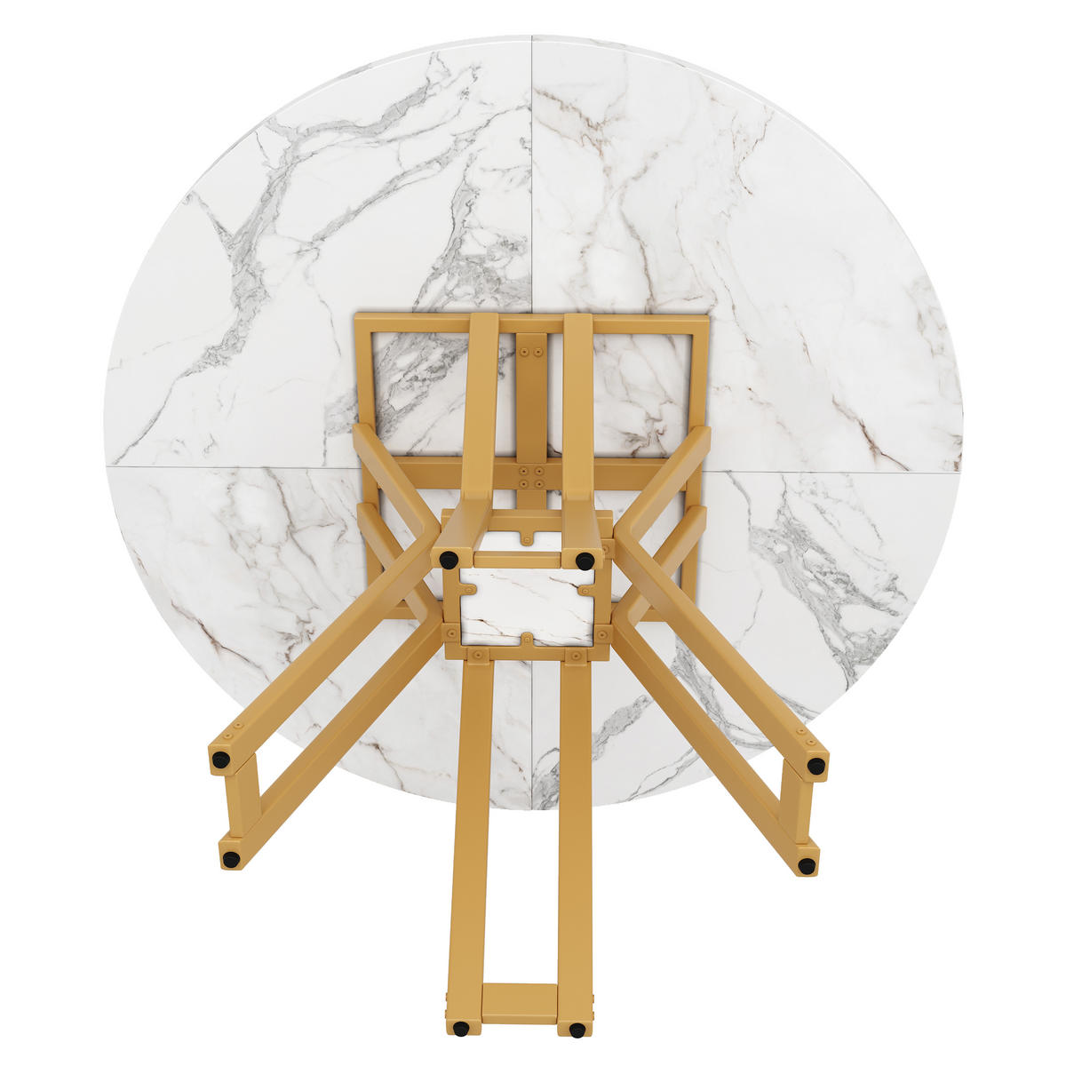 ESSTISCH 100/100/76 cm mit goldenen Metallbeinen und MDF-Tischplatte im Marmormuster - Weiß, Holzwerkstoff (100/100/76cm) - OKWISH