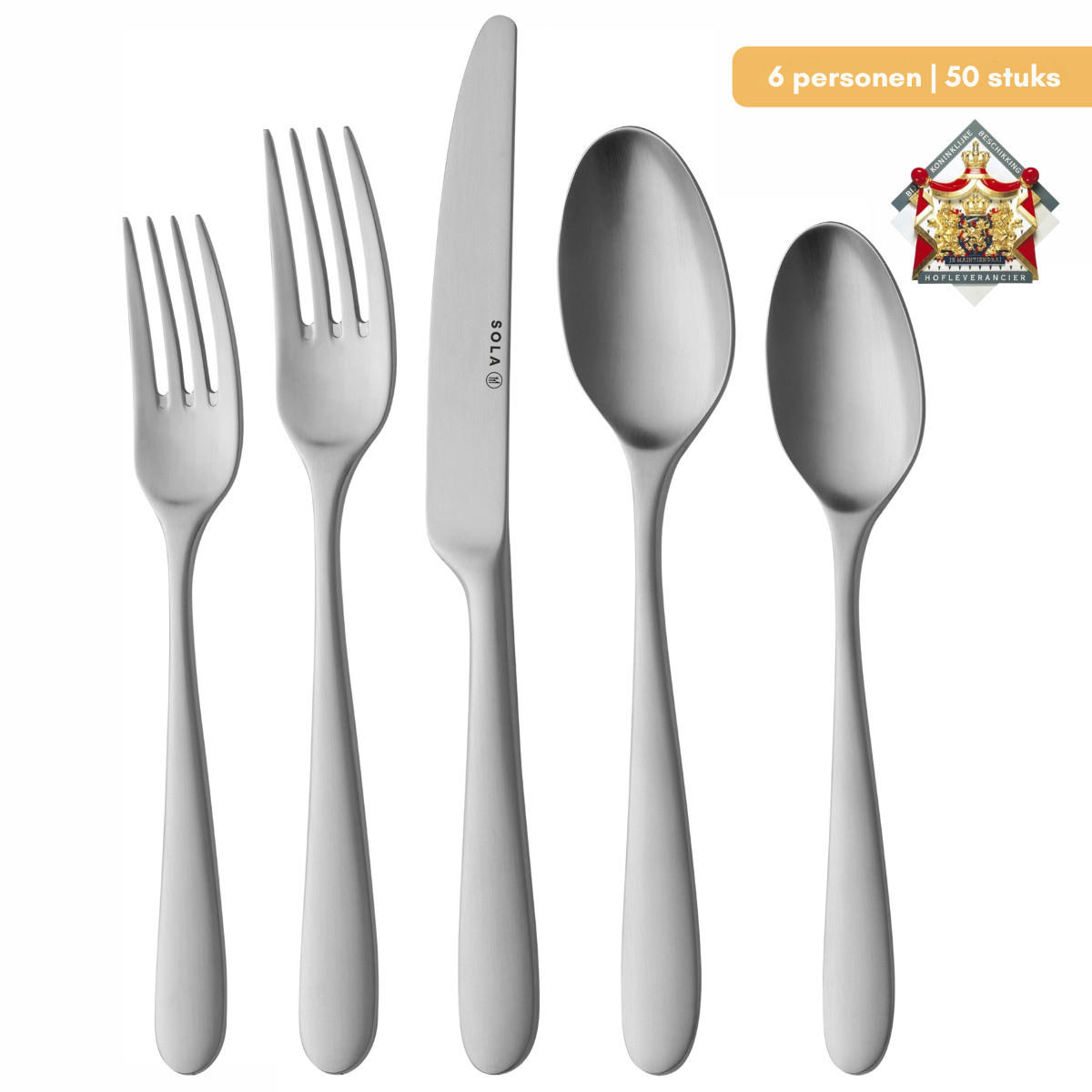 BESTECKSET Nordica MAT - 18/10 Edelstahl - 50-teilig / 6 Personen - Silberfarben, Metall - Sola