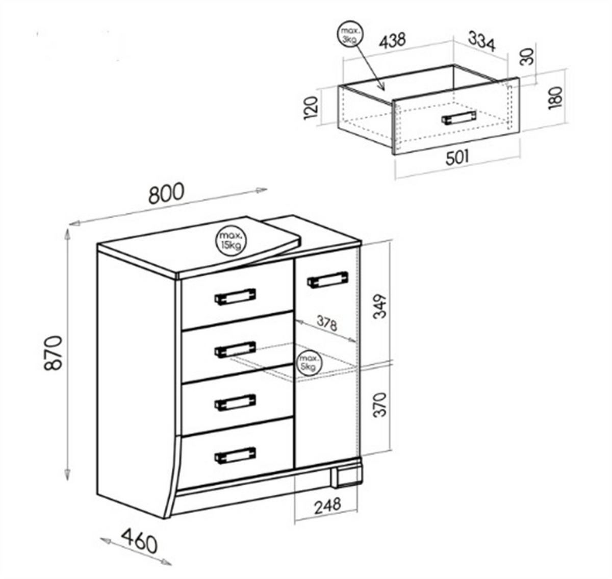 KOMMODE PALMERO 80/87/46cm mit 4 Schubladen 1 Türen Braun - Eichefarben/Braun, Holzwerkstoff (80/87/46cm) - MASSENO