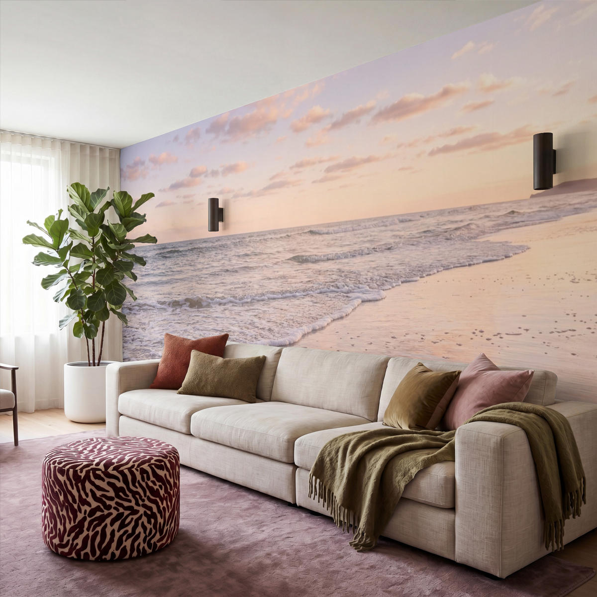 TAPETE - Strand - Brandung - Wolken - 450x220 cm - Hellrosa, Papier (450/220cm) - OnlyWow