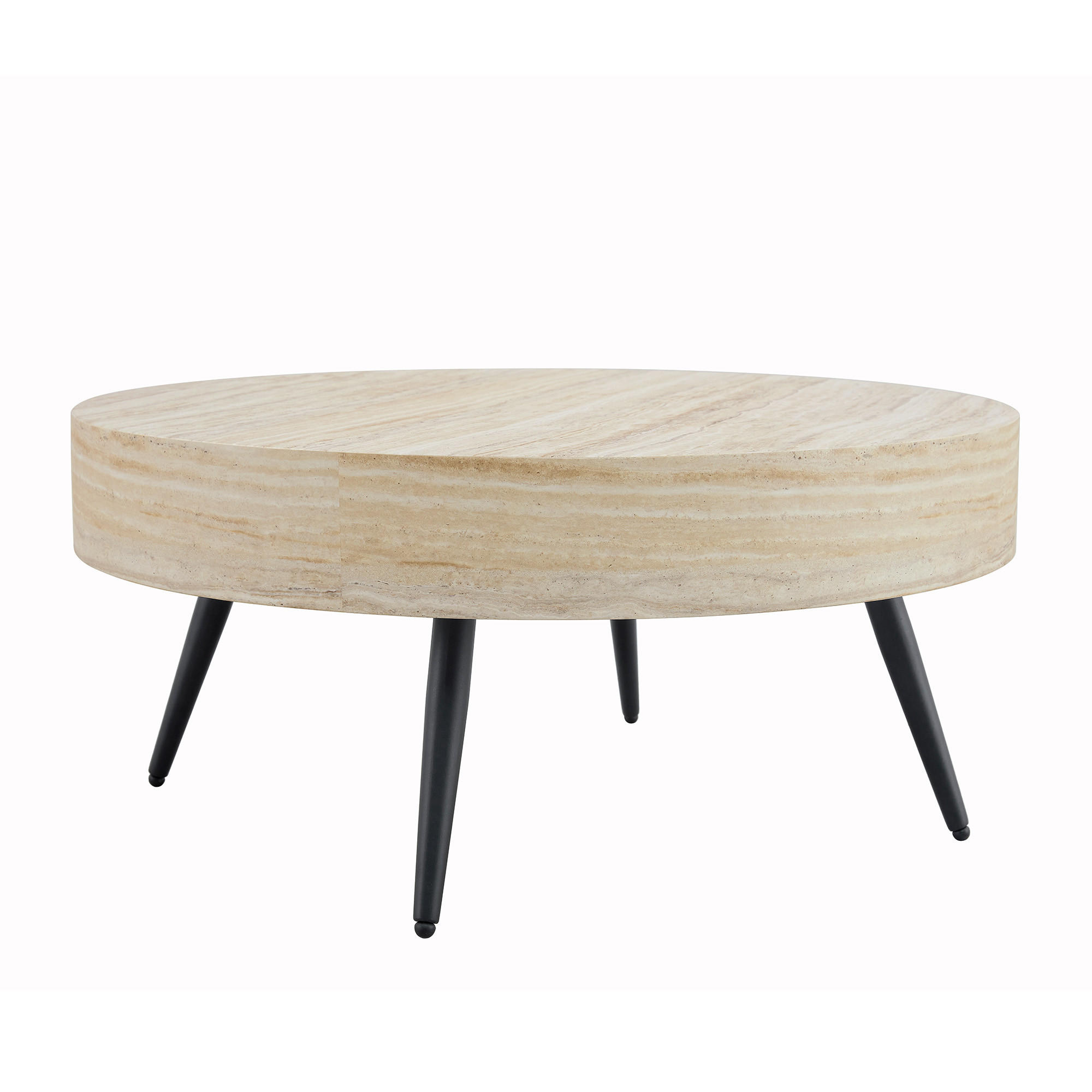 RUNDER COUCHTISCH Travertin-Optik - Naturfarben, Metall (70/70/35.5cm)