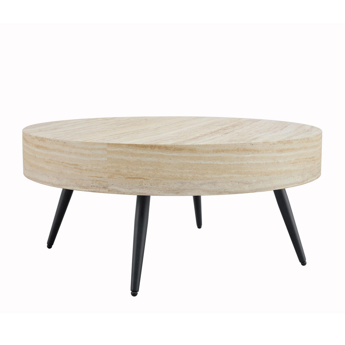 RUNDER COUCHTISCH Travertin-Optik - Naturfarben, Metall (70/70/35.5cm)