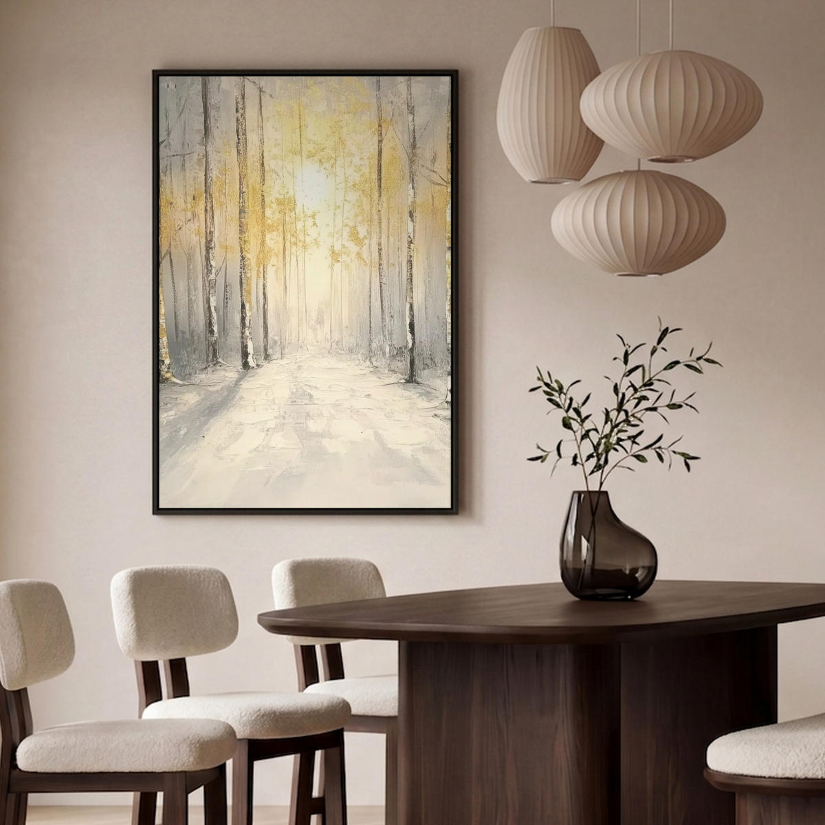 LEINWAND Bilder mit Rahmen - Winter - Abstrakt - Schnee - Natur - Sonne - 80x120 - Grau, Textil (80/120cm) - MuchoWow