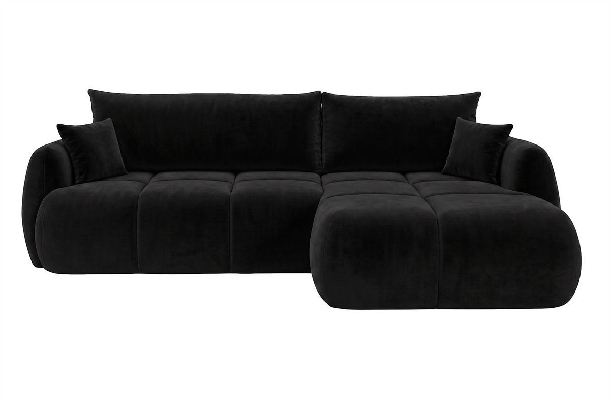 ROHOVÁ SEDAČKA s rozkládací funkcí a úložným prostorem, sametová látka Bluvel, Černá, Pravá, COCO - černá, dřevo (275/180cm) - Kaiser Möbel